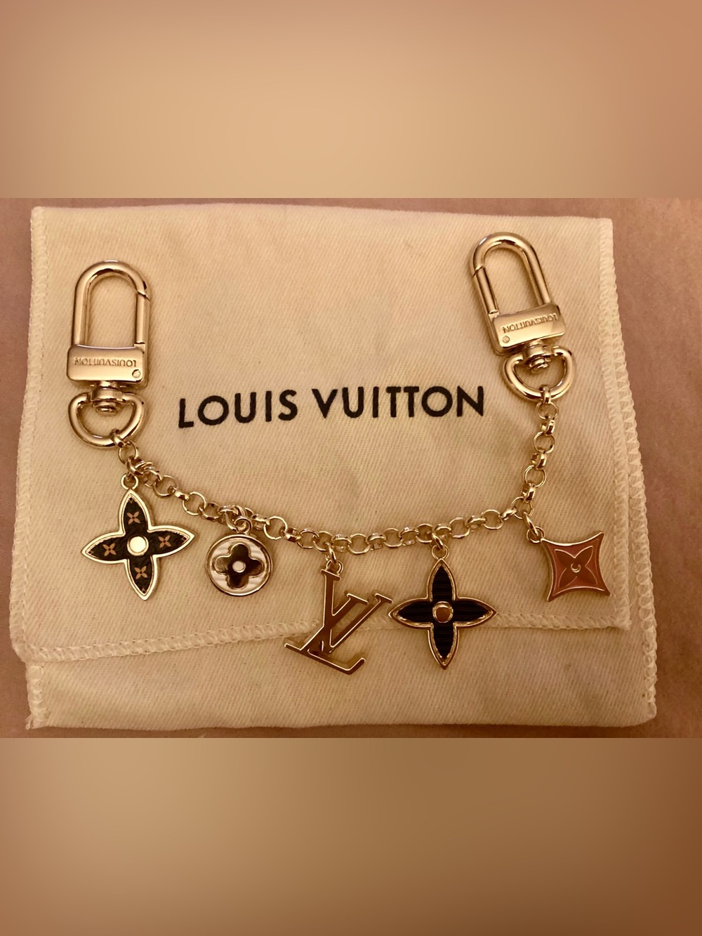 Louis Vuitton Gold Charm Chain with Black and Pink Accents